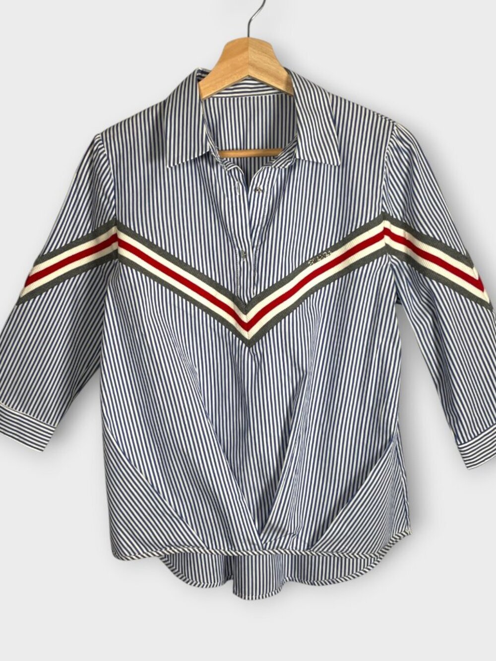 Striped Popover Blouse Sz S (40 IT) Chevron Western Preppy Nautical Retro